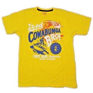 Vintage Izod Yellow Short Sleeve Cowabunga Bro Graphic T Shirt Boys Size XL NWOT